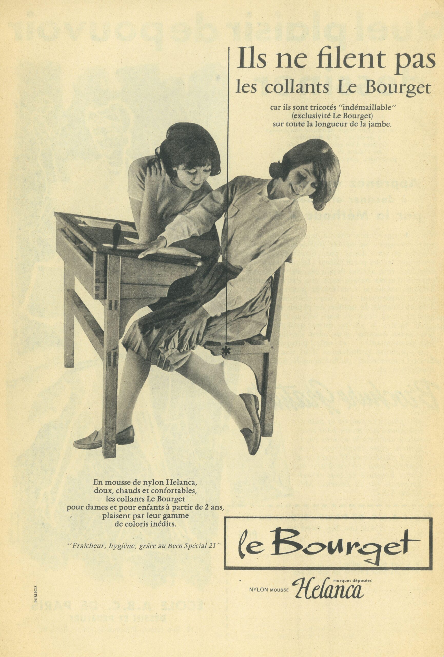 1959 French Helanca Le Bourget nylon tights ad